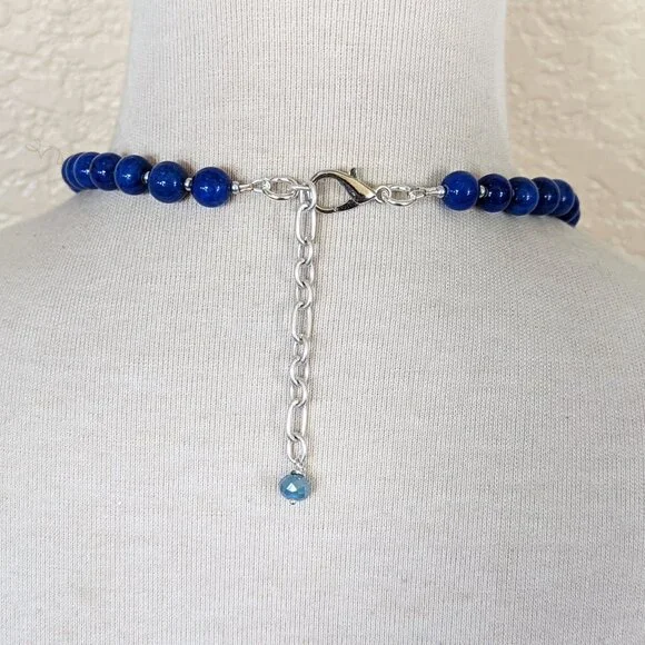 Teal Blue & Light Blue Tie Dye Agate Strand Statement Necklace